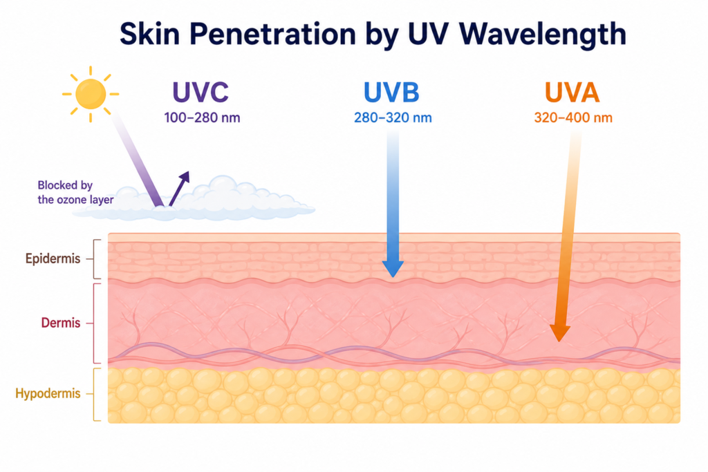 Skin Penetration by UV Wavelength